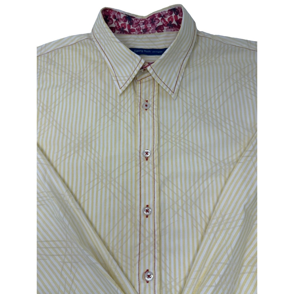 Georg Roth Los Angeles Men's Yellow Striped Button Up Flip Cuff XXL Long Sleeves
